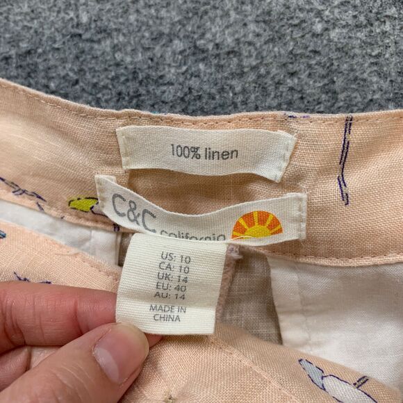 C&C California Shorts Womens 10 Light Peach Multi Linen Beach Umbrella Print - Picture 5 of 12
